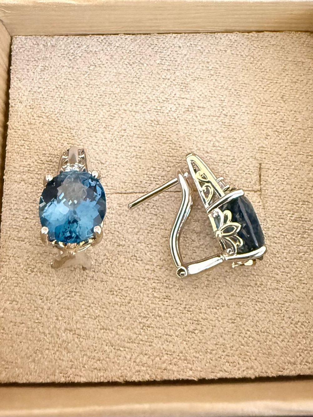 Genuine London Blue Topaz Sterling Silver 925 Two-Tone Leverback Earrings - Picture 8 of 11